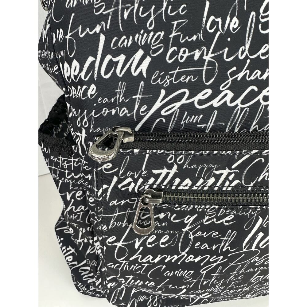 Sakroots Black Backpack White Script Print Convertible Travel Boho Bag Keychain - Picture 6 of 16